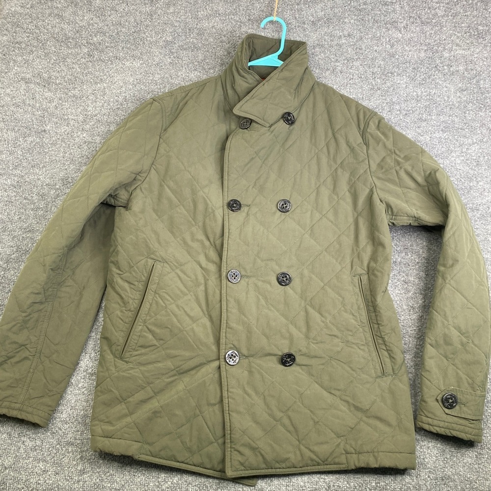 Relwen Mens Quilted Peacoat Olive Green Diamond Quilt Anchor Button Jacket XL